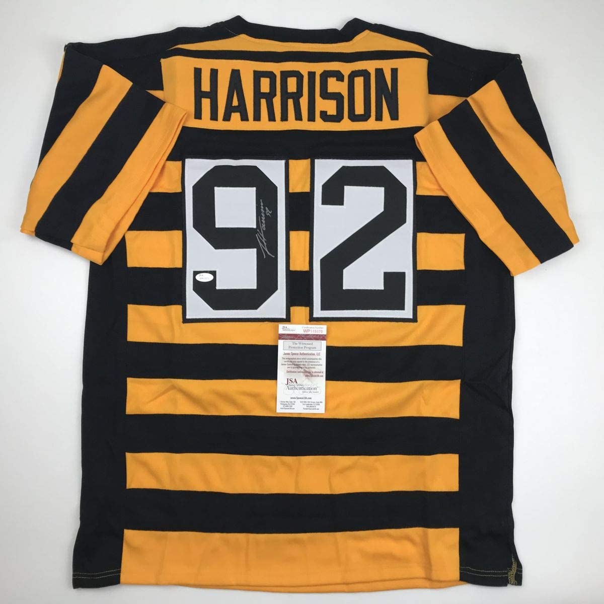Autographed/Signed James Harrison Pittsburgh Bumble Bee Football Jersey JSA COA