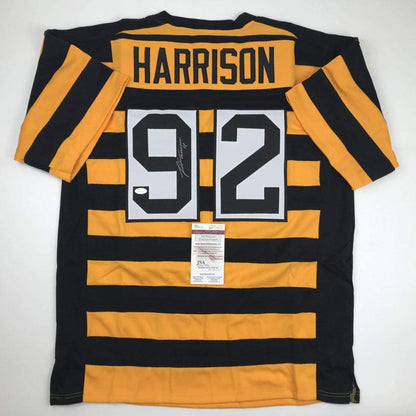 Autographed/Signed James Harrison Pittsburgh Bumble Bee Football Jersey JSA COA