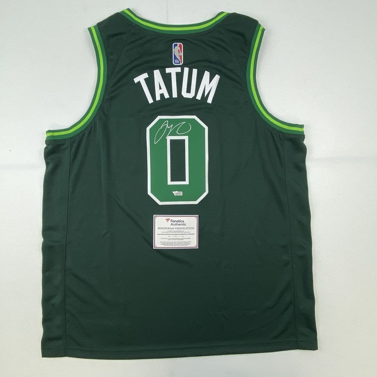 Autographed/Signed Jayson Tatum Boston Celtics Green Earned Edition Basketball Jersey Fanatics COA