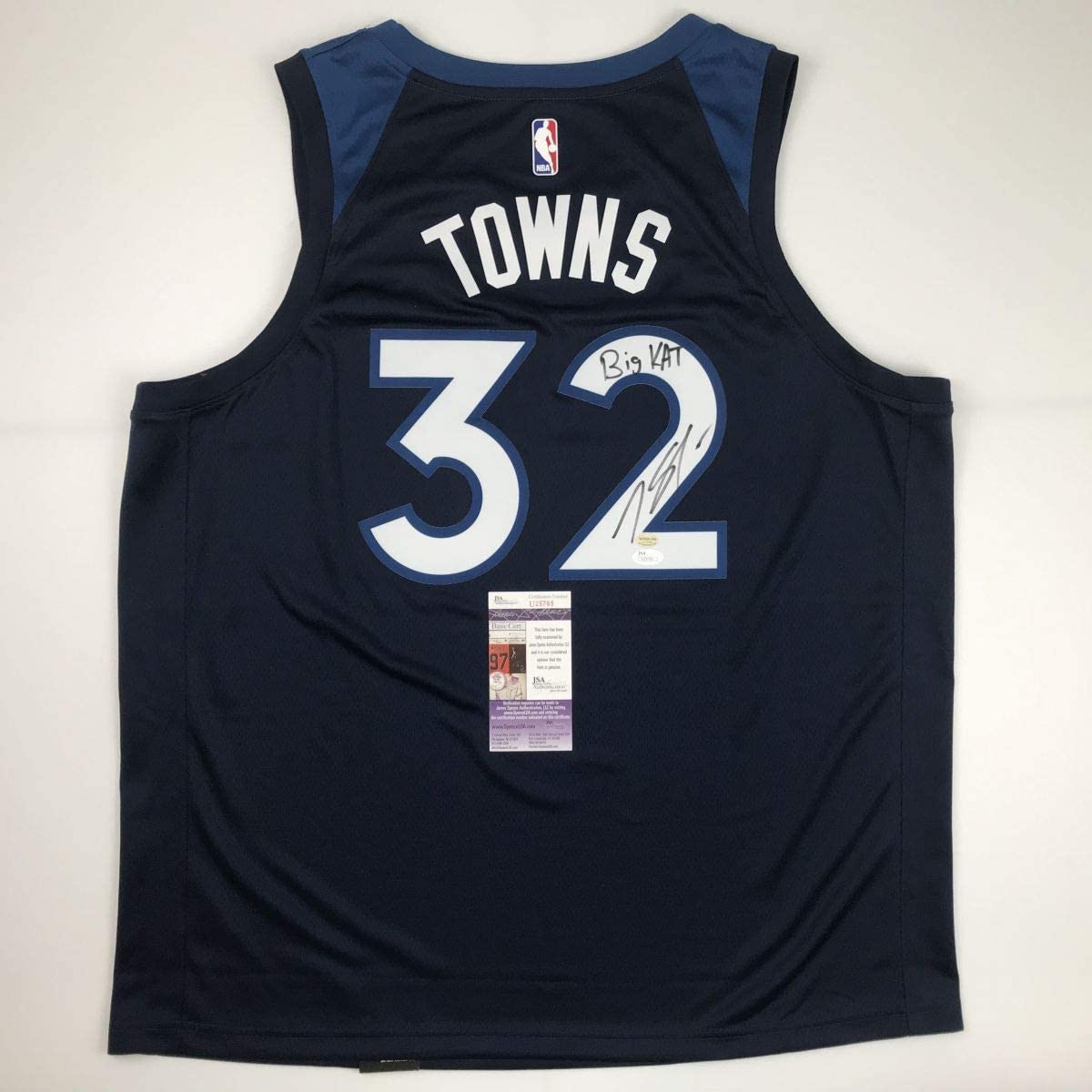 Autographed/Signed Karl-Anthony Towns Big KAT Minnesota Blue Basketball Jersey JSA COA