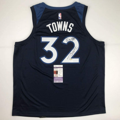 Autographed/Signed Karl-Anthony Towns Big KAT Minnesota Blue Basketball Jersey JSA COA