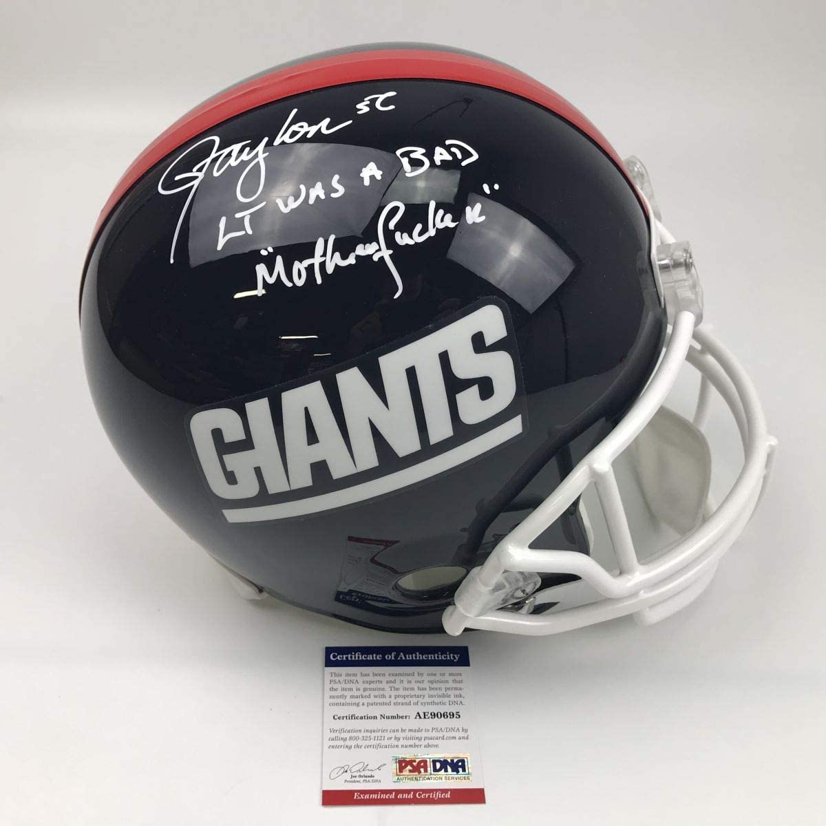 Autographed/Signed Lawrence Taylor Bad Mother**** New York Giants Full Size FS F/S Replica Football Helmet PSA/DNA COA