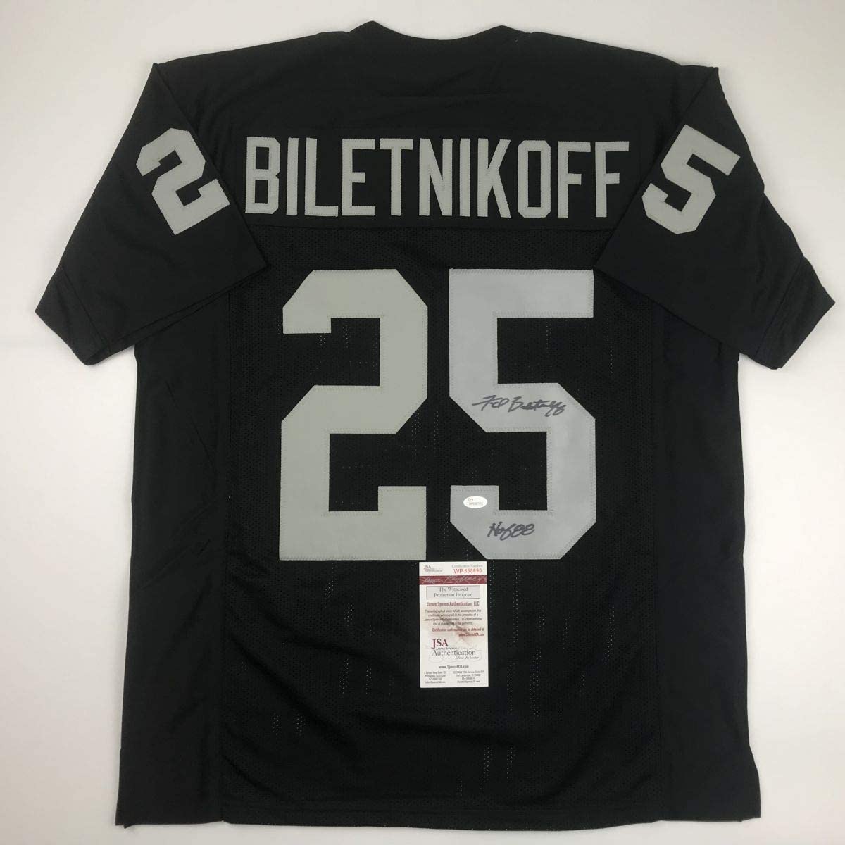 Autographed/Signed Fred Biletnikoff HOF 88 Oakland Black Football Jersey JSA COA