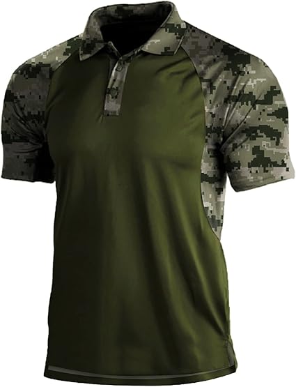Mens Camo Polo Shirts Stretch Short Sleeve Military Tactical Work Shirts Moisture Wicking Outdoor Sport Golf Tennis T-Shirts