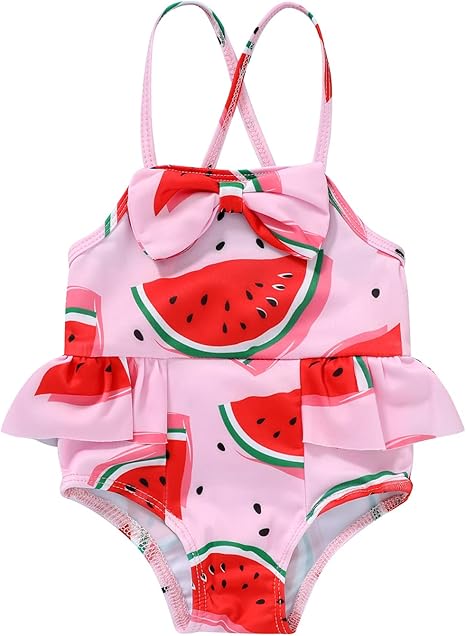 Baby Girl Watermelon Bathing Suit Dinosaur Lemon Backless Infant Swimsuit Halter Ruffle Swimwear