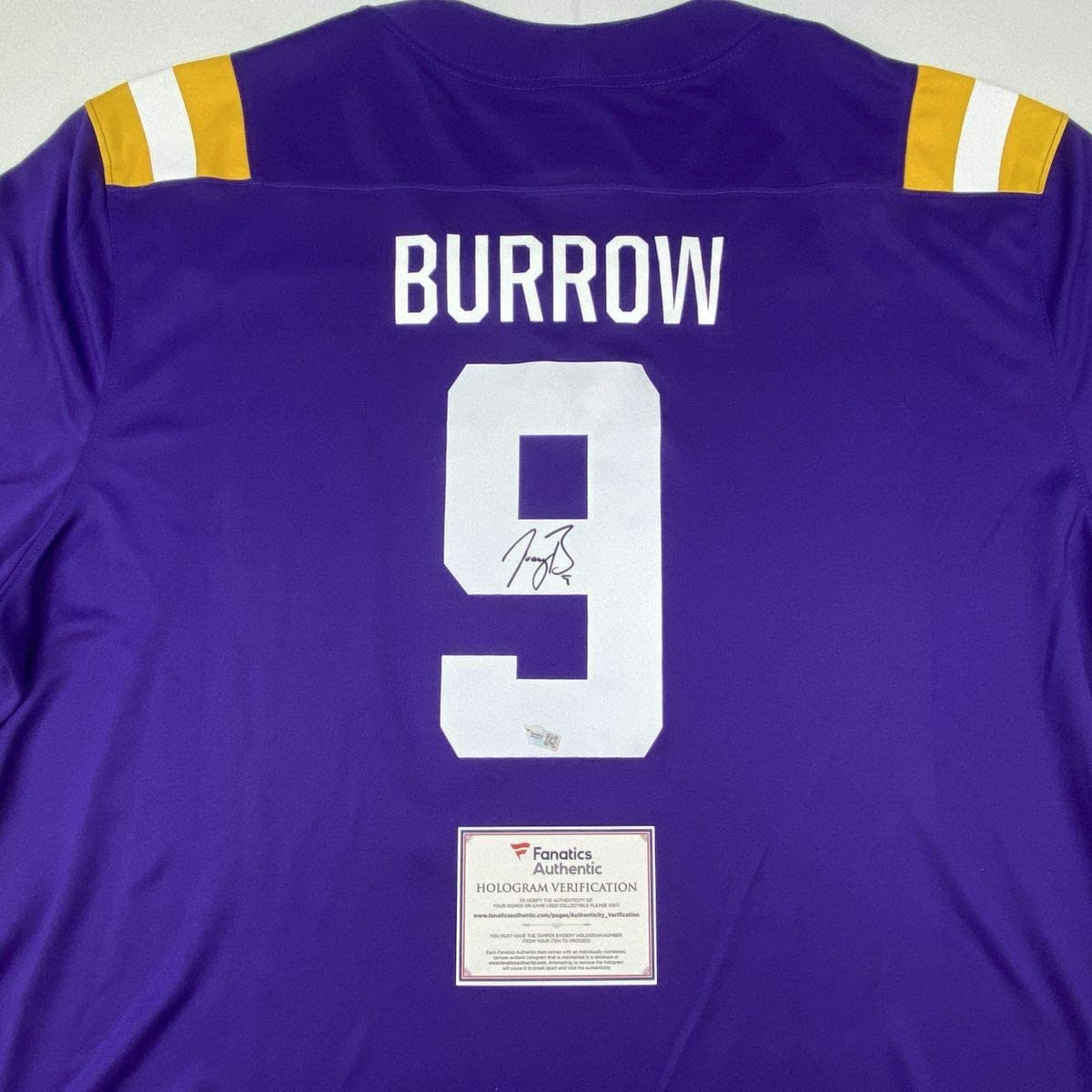 Autographed/Signed Joe Burrow LSU Tigers Purple Authentic Nike Game Football Jersey Fanatics COA