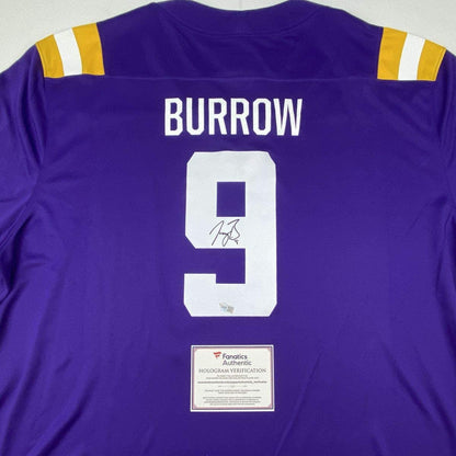 Autographed/Signed Joe Burrow LSU Tigers Purple Authentic Nike Game Football Jersey Fanatics COA