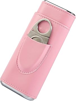Cigar Travel Humidor Kit: The Leather Cigar Accessories with Cutter, Ashtray & Case Cedar-Lined for Optimal Freshness- Women's Gift Set for Home and Office (3 Pack Pink)