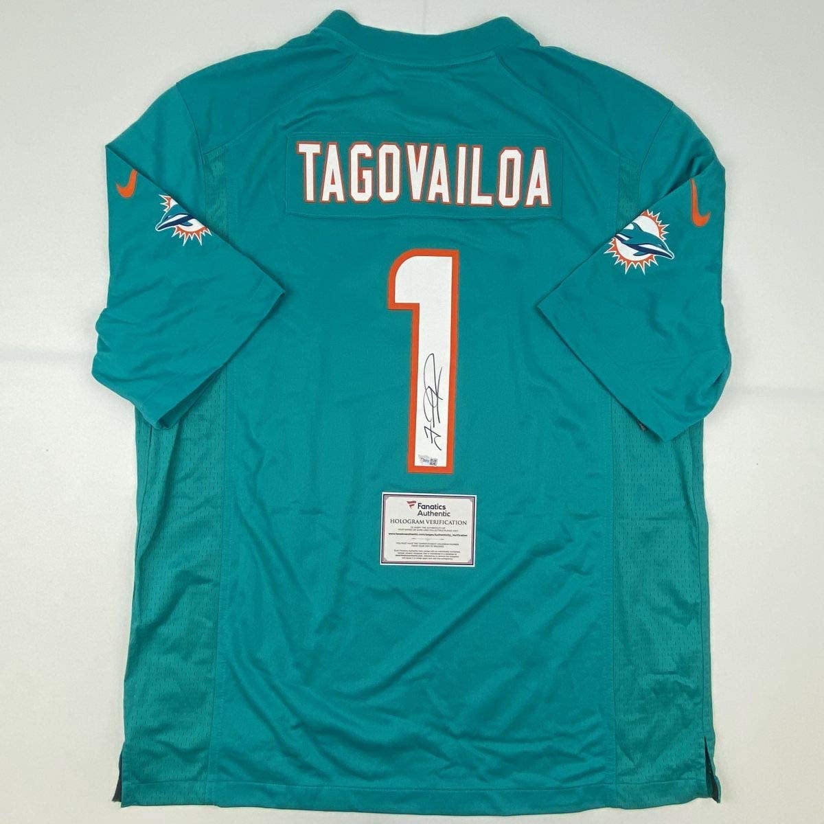 Autographed/Signed Tua Tagovailoa Miami Dolphins Authentic Teal Nike Game Football Jersey Fanatics COA