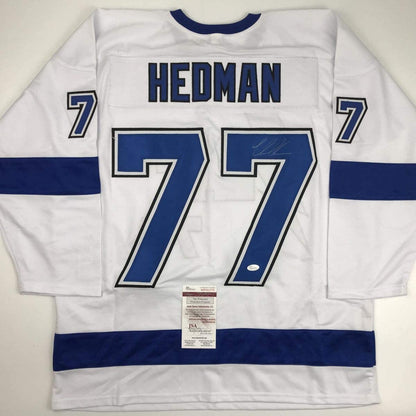 Autographed/Signed Victor Hedman Tampa Bay White Hockey Jersey JSA COA - Triathlete Store