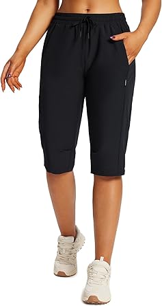 baleaf Women's 15" Long Shorts Below The Knee Capri Hiking Cargo Shorts Lightweight Quick Dry Elastic Waist for Casual