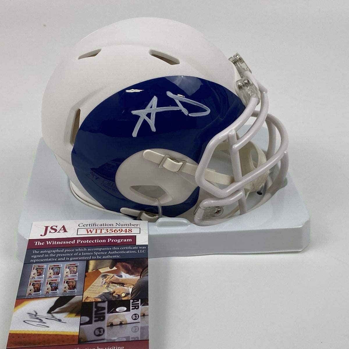 Autographed/Signed Aaron Donald Los Angeles Rams AMP Mini Football Helmet JSA COA