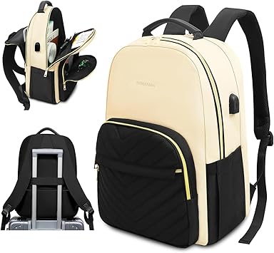Backpack Purse for Women, Black Bookbag for Women, Work Bag with USB Charging Port for 15.6 Inch Computer, Water Resistant Daypack Weekender Backpack for College Office