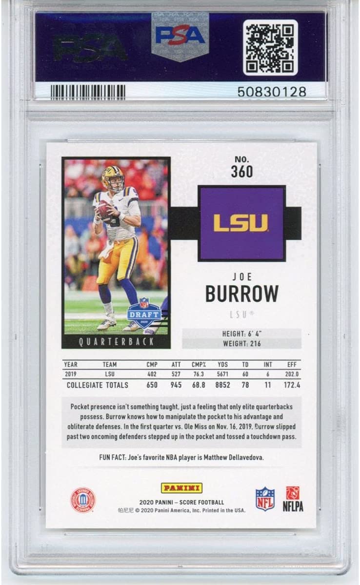 Graded 2020 Panini Score Joe Burrow #360 Rookie RC Football Card PSA 10 Gem Mint