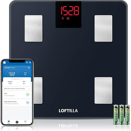 LOFTILLA Scale for Body Weight and Fat, Smart Body Fat Scale, Bluetooth Digital Weight Scales Sync with App, 14 Body Composition Analyzer, 400 lb Capacity Accurate Bathroom Scales, Black