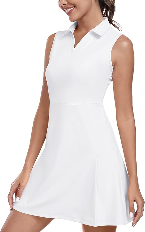 MoFiz Women's Golf Tennis Dress Sleeveless Athletic Dress with Shorts V-Neck Sport Polo Dress
