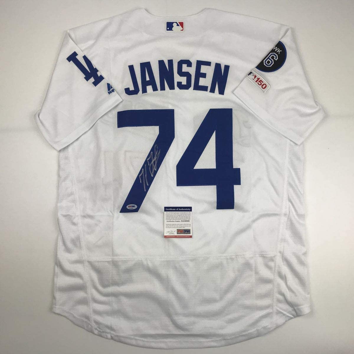 Autographed/Signed Kenley Jansen Los Angeles LA White Baseball Jersey PSA/DNA COA