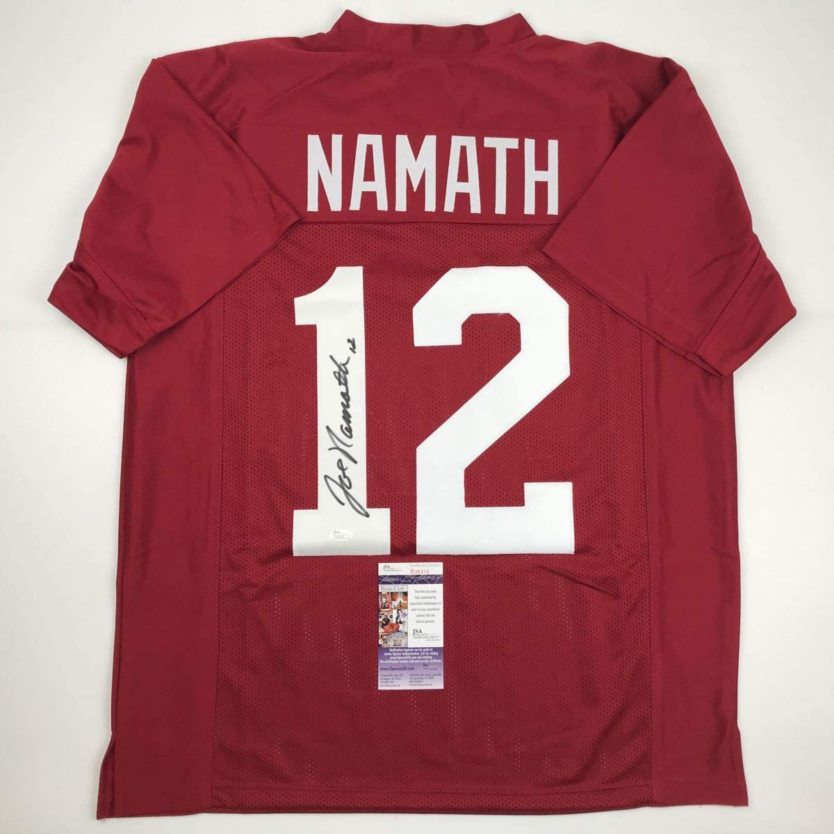 Autographed/Signed Joe Namath Alabama Red College Football Jersey JSA COA