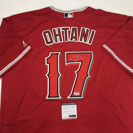 Autographed/Signed Shohei Ohtani Los Angeles LA Anaheim Red Baseball Jersey PSA/DNA COA