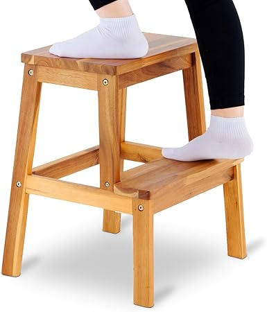 BEEFURNI 2 Step Stool Wood, Wooden Step Stools for Adults & Kids 350 lbs, Toddler Step Stool Kitchen Helper, Bathroom Stool, Bed Step Stools, Easy to Assemble, 1 Year Manufacturer Warranty