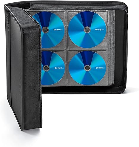 SANWA 240 Capacity CD Case, Blu Ray Case Holder, Movie Music Media Disc Wallet, Hardshell DVD VCD Binder Storage Box, Portable Zipper, EVA Protective Sleeve with Handle, for Car, Home, Office, Black