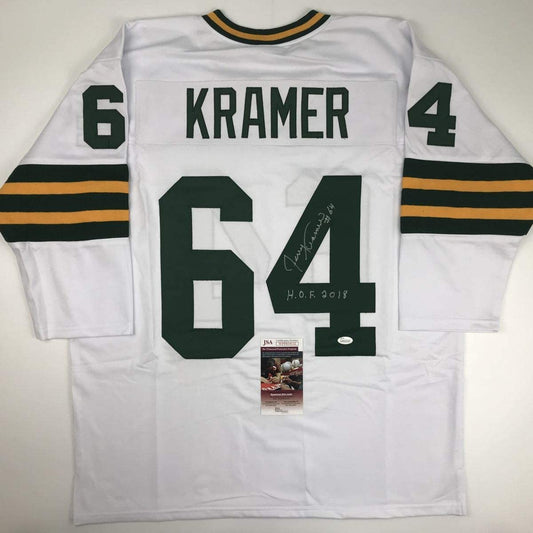 Autographed/Signed Jerry Kramer HOF 2018 Green Bay White Football Jersey JSA COA