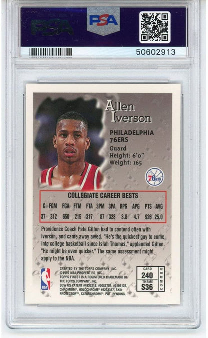 Graded 1996-97 Topps Finest Allen Iverson #240 Rookie RC Basketball Card PSA 10 Gem Mint