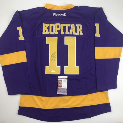 Autographed/Signed Anze Kopitar Los Angeles LA Retro Purple Hockey Jersey JSA COA