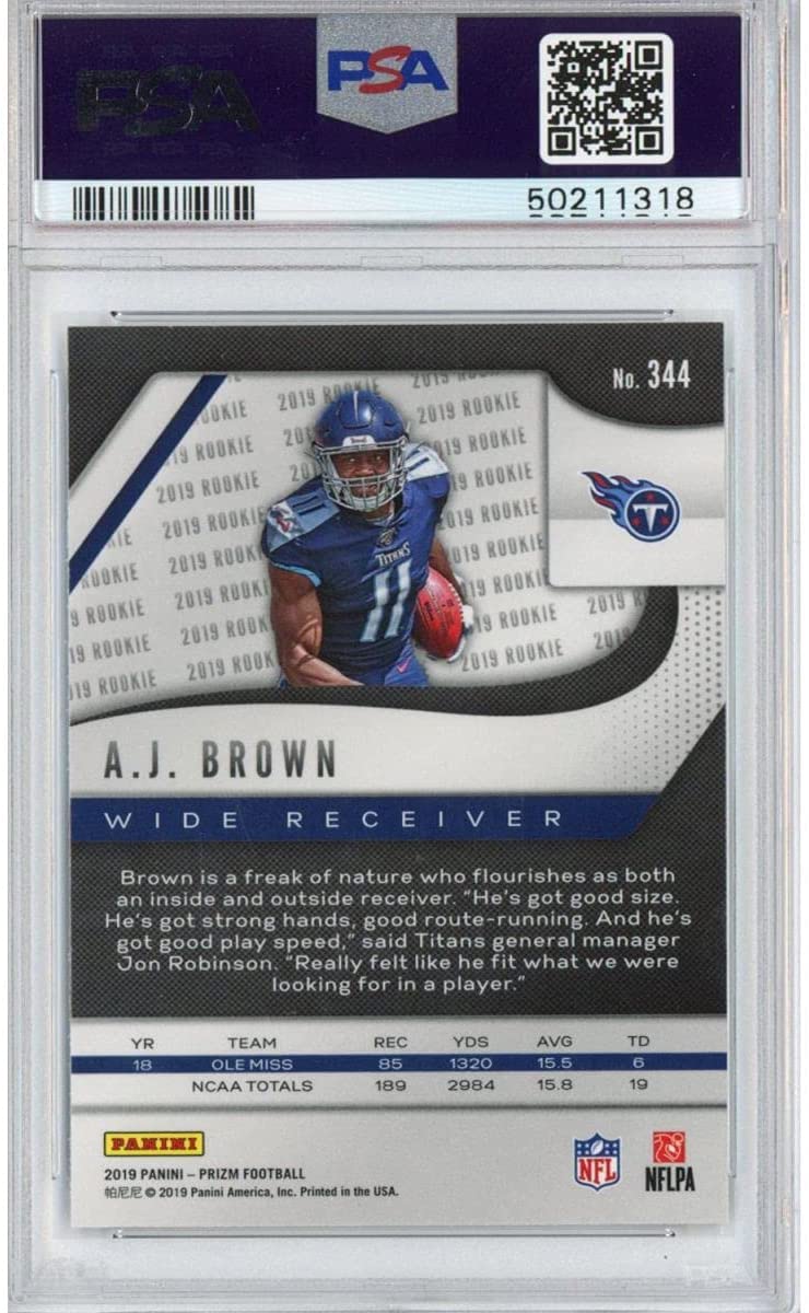Graded 2019 Panini Prizm AJ Brown #344 Rookie RC Football Card PSA 10 Gem Mint