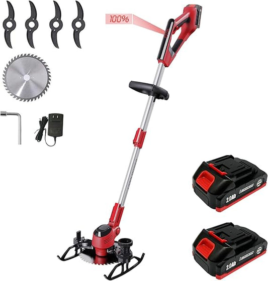 Cordless Weed Wacker & Edger & Lawn Mower with Two 2.0Ah Batteries, 3-in-1 Weed Wacker Battery Operated, Running Time 40~60 Mins Each Battery (Battery and Charger Included)