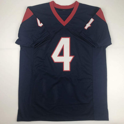 Autographed/Signed Deshaun Watson Houston Blue Football Jersey JSA COA