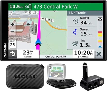 Garmin 010-N2038-02 Drivesmart 65T GPS Navigator (Renewed) | Official USA Partner Model | Bundle with Dual DC12V/24V Electronic Car Socket, Universal Weighted & Deco Gear Hard EVA Case with Zipper