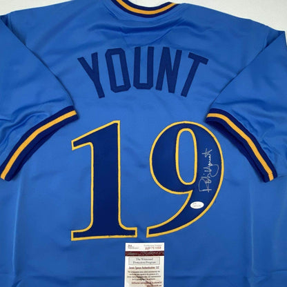 Autographed/Signed Robin Yount Milwaukee Blue Baseball Jersey JSA COA