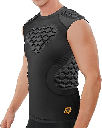 Men's Padded Compression Shirt - Football Rib Protector with EVA Foam Padding, Chest & Back Protection for Football, Rugby, Basketball, Baseball Breathable Impact Dispersion