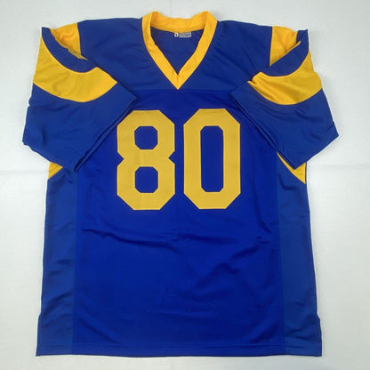 Autographed/Signed Henry Ellard Los Angeles LA Blue Football Jersey JSA COA