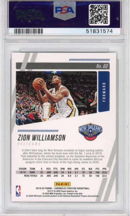 Graded 2019-20 Panini Chronicles Zion Williamson #60 Rookie RC Basketball Card PSA 10 Gem Mint