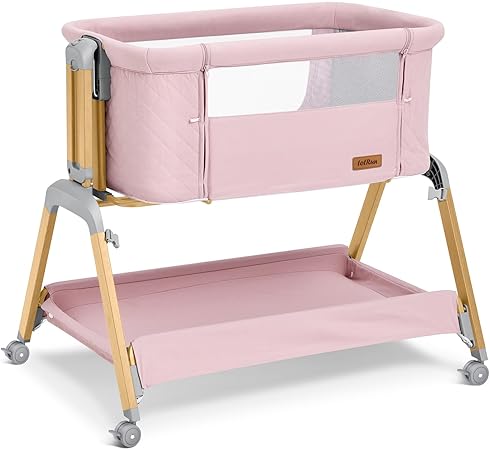 Baby Bassinet Bedside Crib, Bassinet Bedside Sleeper with Wheels and Soft Mattress, 5-Height Adjustable, Stable and Secure Crib for Newborn (Pink