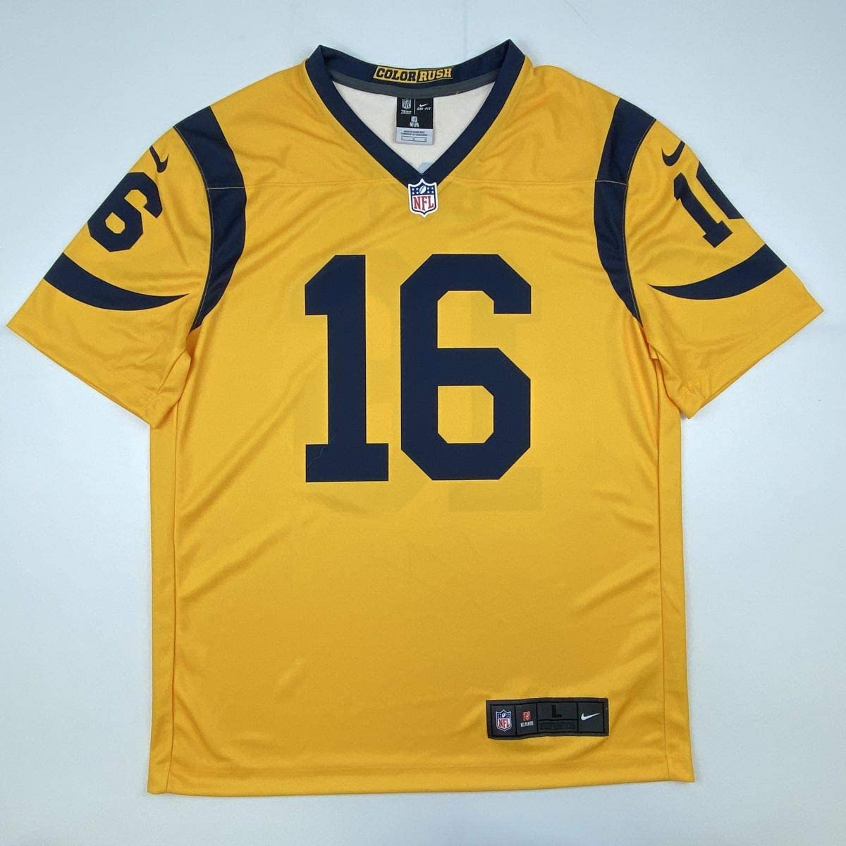 Autographed/Signed Jared Goff Los Angeles LA Yellow Color Rush Football Jersey Fanatics COA