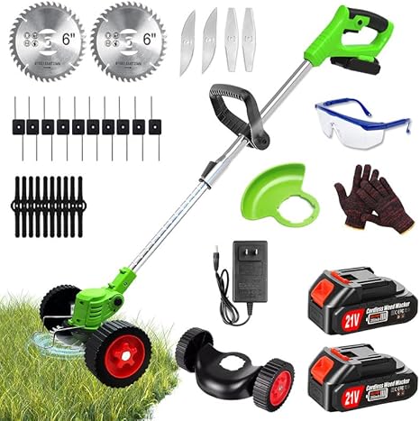 Cordless Weed Wacker Eater Battery Powered Electric Weed Trimmer Battery Operated, 21V No String Grass Trimmer/Lawn Edger/Mower/Brush Cutter with 2 Li-Ion Battery for Lawn Garden Pruning/Trimming