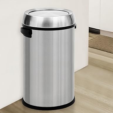 65L Swing Open Trash Can, Commercial Grade Heavy Duty Brushed Stainless Steel Waste Bins, 17 Gallon Flip Top Lid Garbage Can, Outdoor | Home | Kitchen