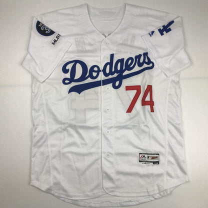 Autographed/Signed Kenley Jansen Los Angeles LA White Baseball Jersey PSA/DNA COA