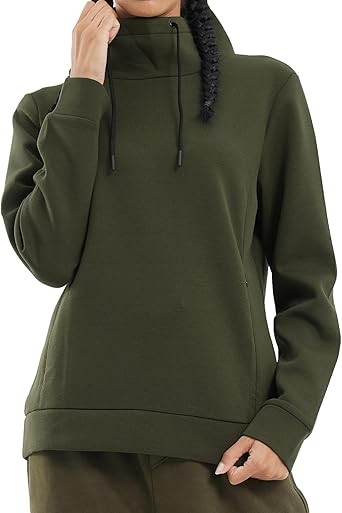 fit space Women's Relaxed Fit Midweight Sweatshirt with Turtleneck Pullover and Zip Up Hoodie 2 Zipper Pockets