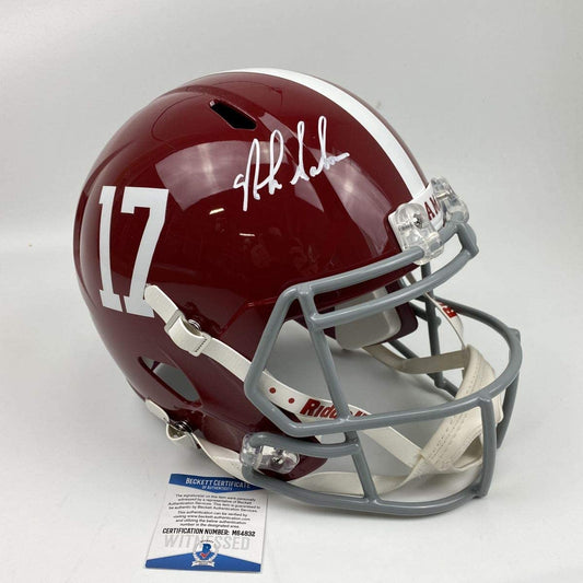 Autographed/Signed Nick Saban Alabama Crimson Tide Red Full Size FS F/S Replica College Football Helmet JSA COA