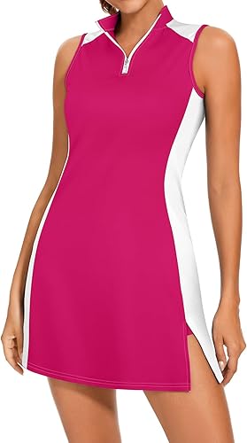 Viracy Tennis Dress Golf Dresses for Women with Shorts, Pockets Sleeveless Zip Up Stand Collar Lightweight Athletic Dress
