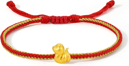 24K Gold Bracelet Chinese Animal Charm Bracelets Adjustable Red String Lucky Zodiac Chain Cute Charms Snake Beads Link Protection Bangle Good Luck Braided Rope New Year Jewelry Gift for Wmen Men