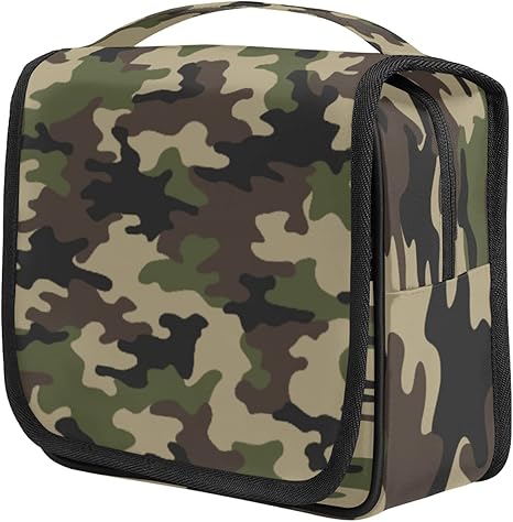 Green Camouflage Hanging Toiletry Bag Portable Hanging Travel Makeup Bags Waterproof Large Cosmetic Bag Travel Toiletry Kit for Women Girls