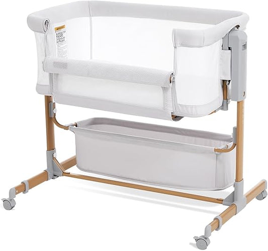 Baby Bassinet with Wheels, Bedside Bassinets for Baby, 3 in 1 Rocking Bassinet Bedside Sleeper Mesh & Mattress, Height Adjustable Bed Side Bassinet, Cosleeping Bedside Crib (White)
