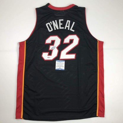 Autographed/Signed Shaquille Shaq O'Neal Miami Black Basketball Jersey Beckett BAS COA