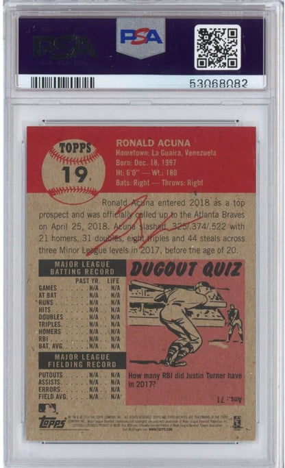 Graded 2018 Topps Living Ronald Acuna Jr. #19 Rookie RC Baseball Card PSA 10 Gem Mint