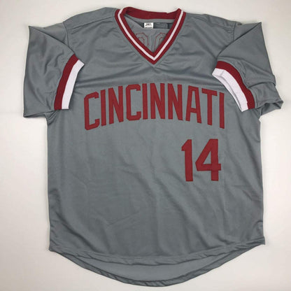 Autographed/Signed Pete Rose 4256 Cincinnati Grey Baseball Jersey JSA COA